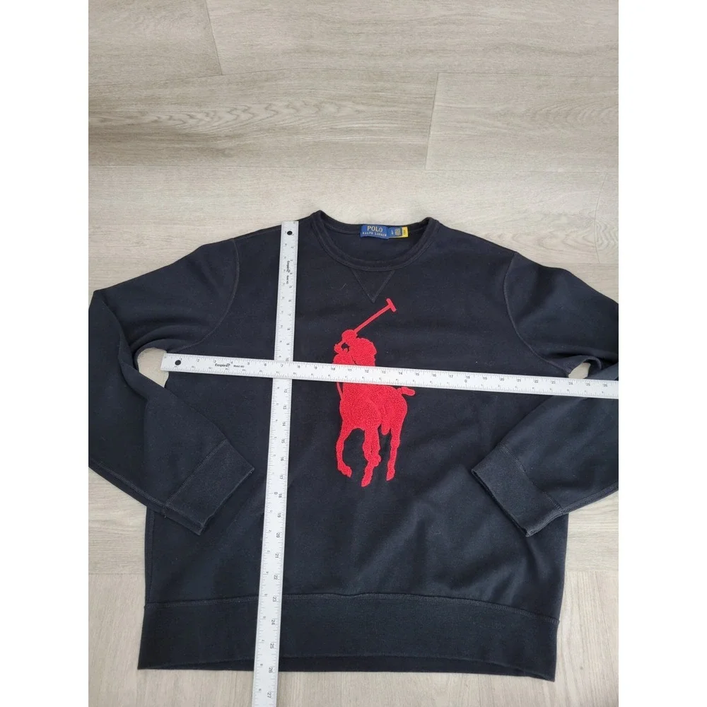 Polo Ralph Lauren Sweatshirt Men's L Black Big Pony Red Logo Pullover Casual